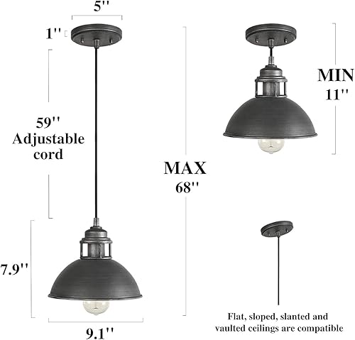 Miniatura 9 de LOG BARN Lámparas colgantes isla de cocina, iluminación colgante de cocina industrial sobre la isla, lámpara colgante de cúpula de granja, acabado