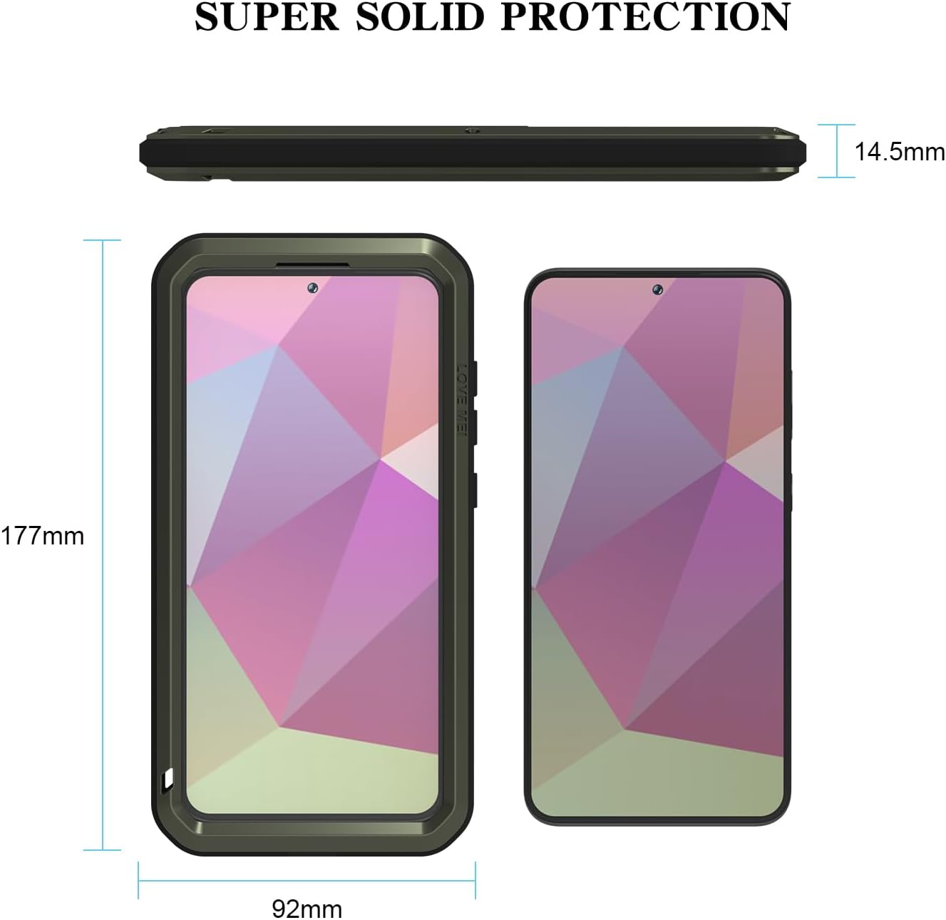 LOVE MEI Military Rugged Case for Samsung Galaxy S24 Plus, with Tempered Glass Screen Protector, Shockproof Dustproof Scratch Proof Hybrid Metal and Silicone Gel Heavy Duty Full Body Cover Green