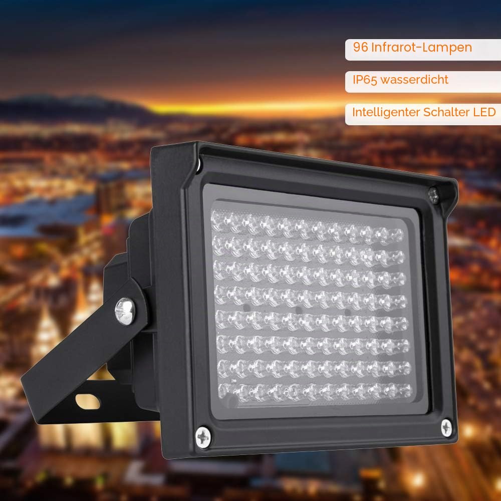 IR-Beleuchtung, 96 LEDs, 850 nm, Array-Infrarotlampen mit Sensor, 12 V, Nachtsicht, Outdoor, wasserdicht, für Überwachungskamera, Schwarz
