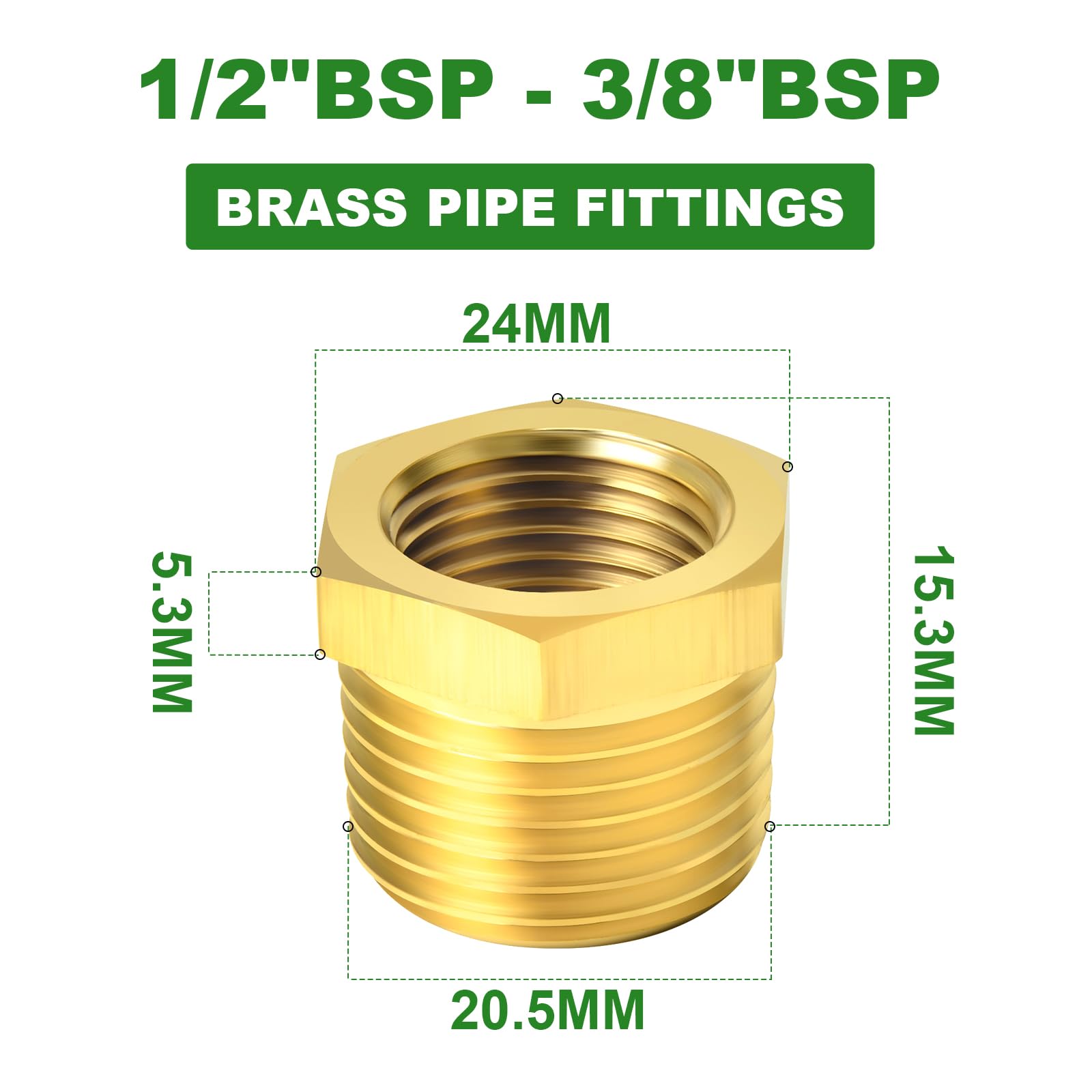 TAISHER 10 pièces - Raccord fileté à douille hexagonale réductrice en laiton, adaptateur 1/2"BSP mâle x 3/8"BSP femelle, pour gaz de pétrole liquéfié