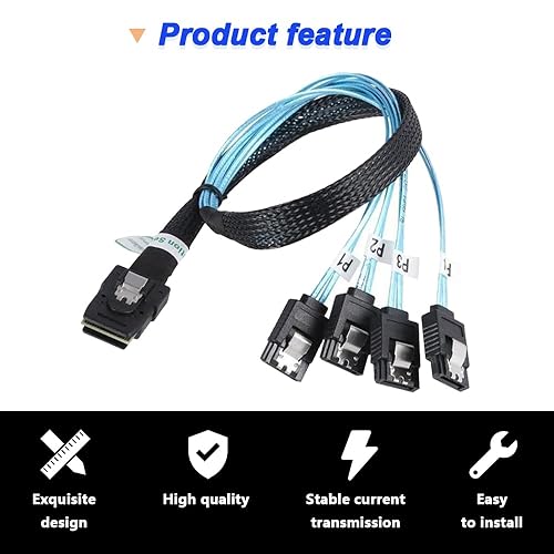 Miniatura 7 de DKARDU Cable Mini SAS a SATA, SFF-8087 a SATA Mini SAS Cable Breakout con cable divisor de alimentación SATA, SFF8087 a SATA Mini-SAS a SATA SAS a