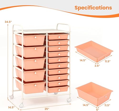 Vista 113 de Giantex - Carrito rodante, 10 cajones, organizador para aula, carrito de almacenamiento con ruedas para útiles escolares, de oficina, hogar, Negro