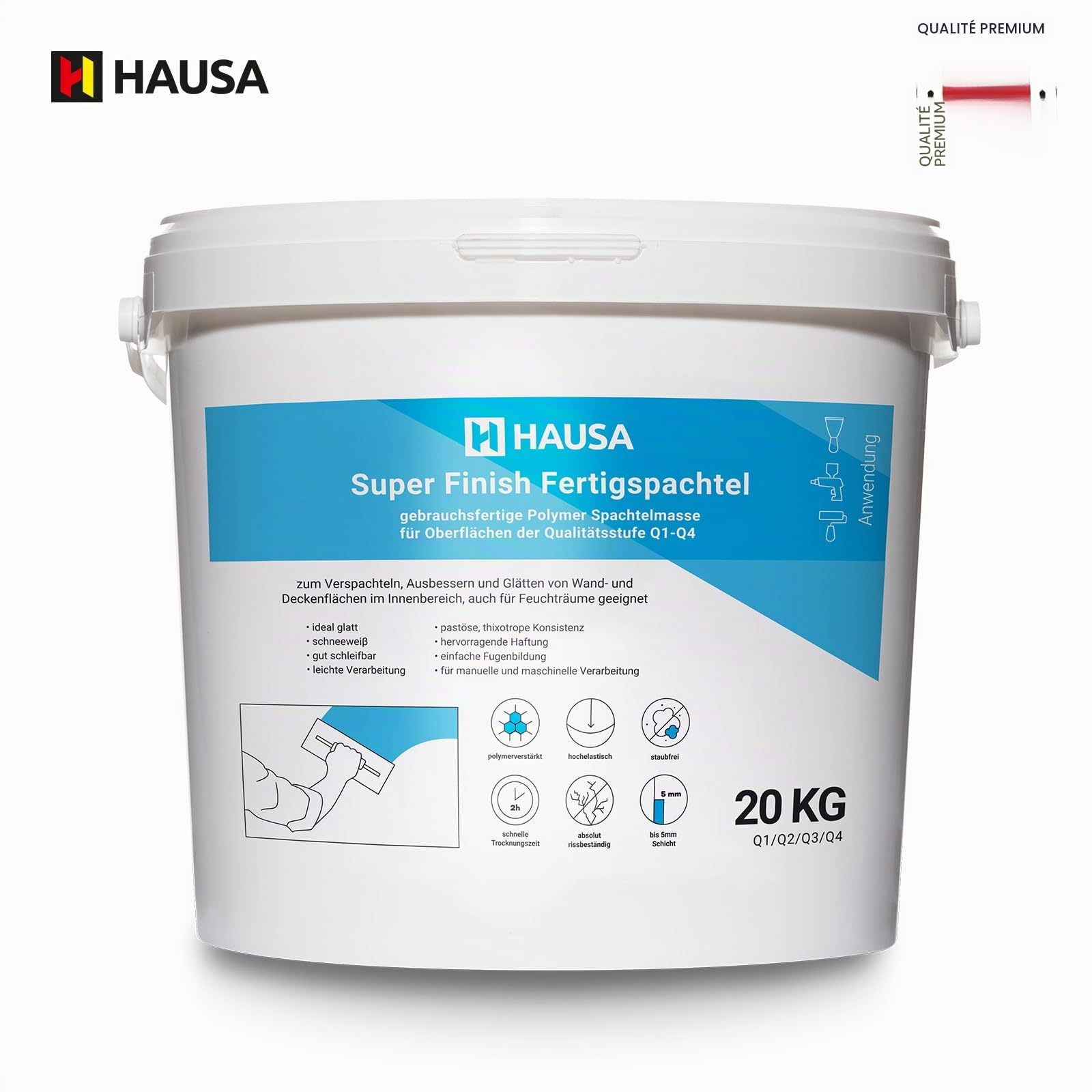 HAUSA Super Finish Enduit prêt à l'emploi pour intérieur - Enduit fin pour cloisons sèches - Blanc 20 kg
