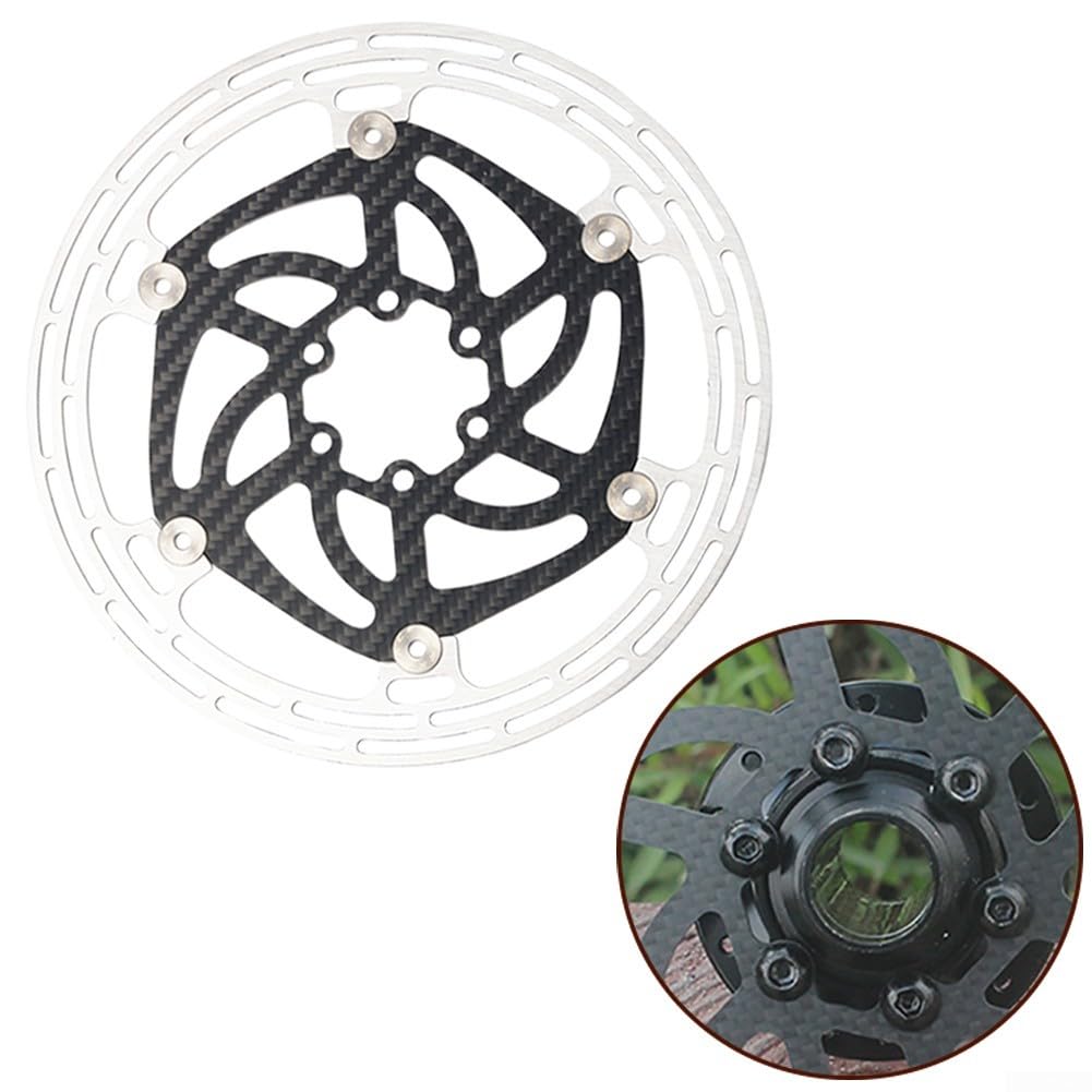 Freno de disco flotante ultraligero para bicicletas que combina soporte de fibra de carbono y disco de acero, adecuado para aplicaciones de bicicleta de montaña y carretera (140 mm (con tornillos))