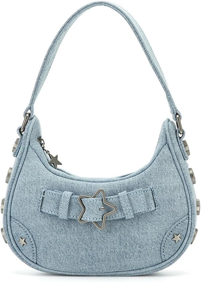 RTGGSEL Star Houndstooth Checkered Pattern Shoulder Bags for Women Crescent Crossbody Hobo Handbag Y2K Underarm Purse