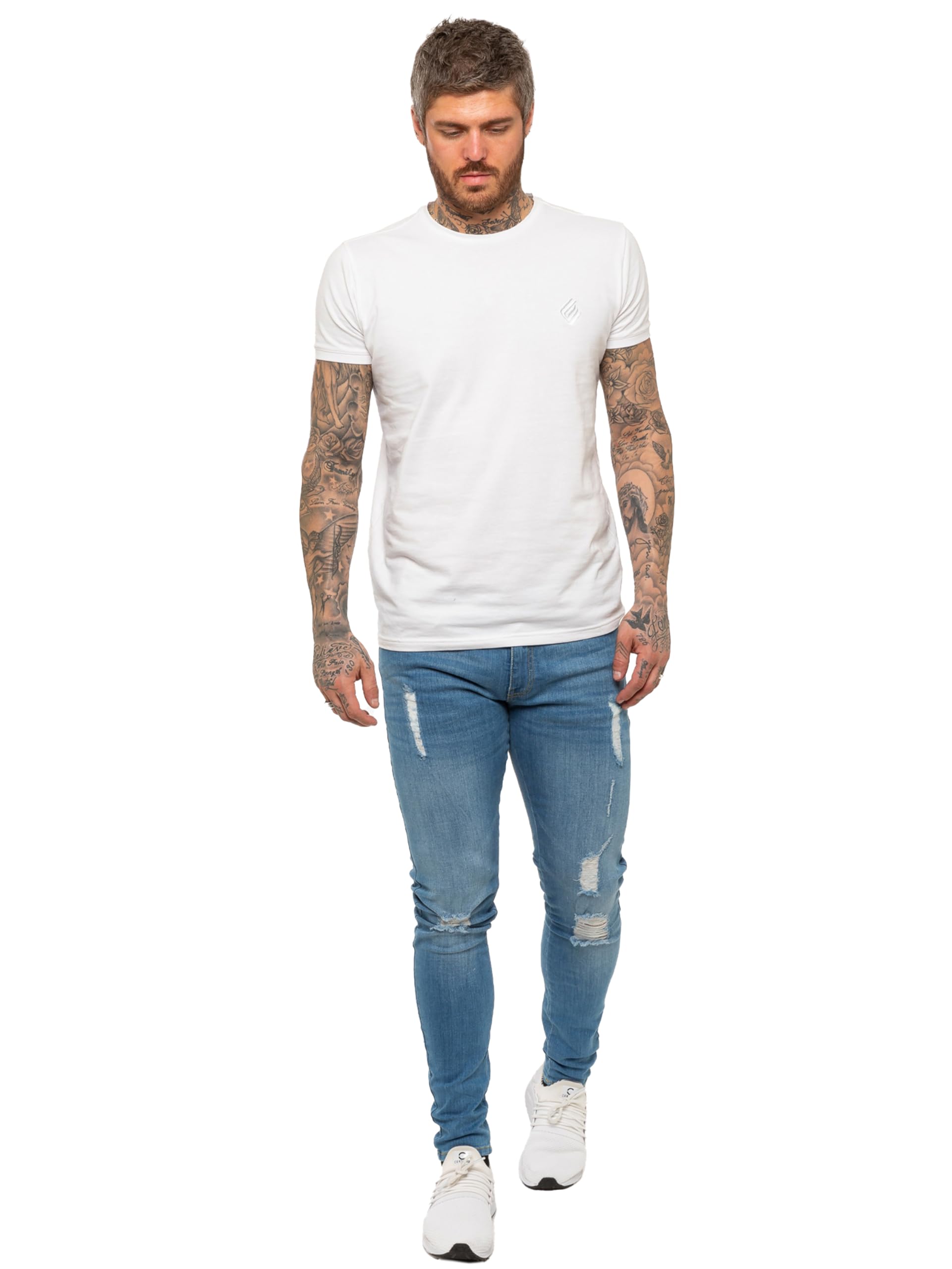 989Zé ENZO Jeans Strappato Uomo Pantaloni Stretch Slim Fit Denim Elastico Casual