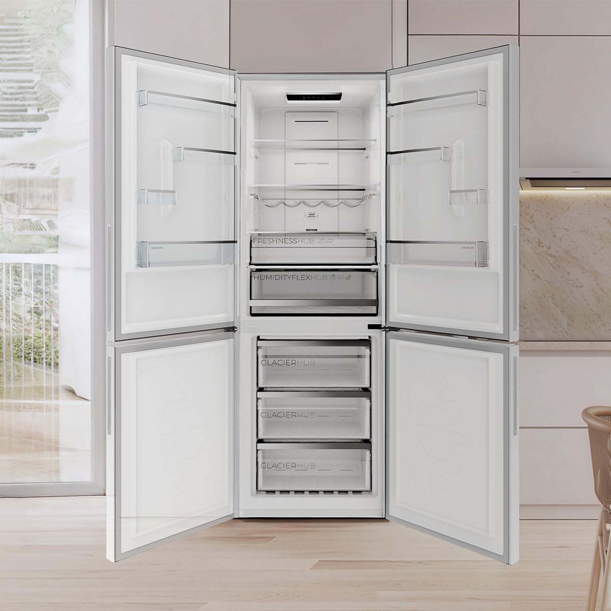 Cecotec Frigorifero Combinato con Dispenser Acqua 322L Bolero CoolMarket Combi 322i WD Inox D. Altezza 185,5cm, Larghezza 59,5cm, Tecnologia Multi Airflow, HumidityFlex HUB, LED Interno
