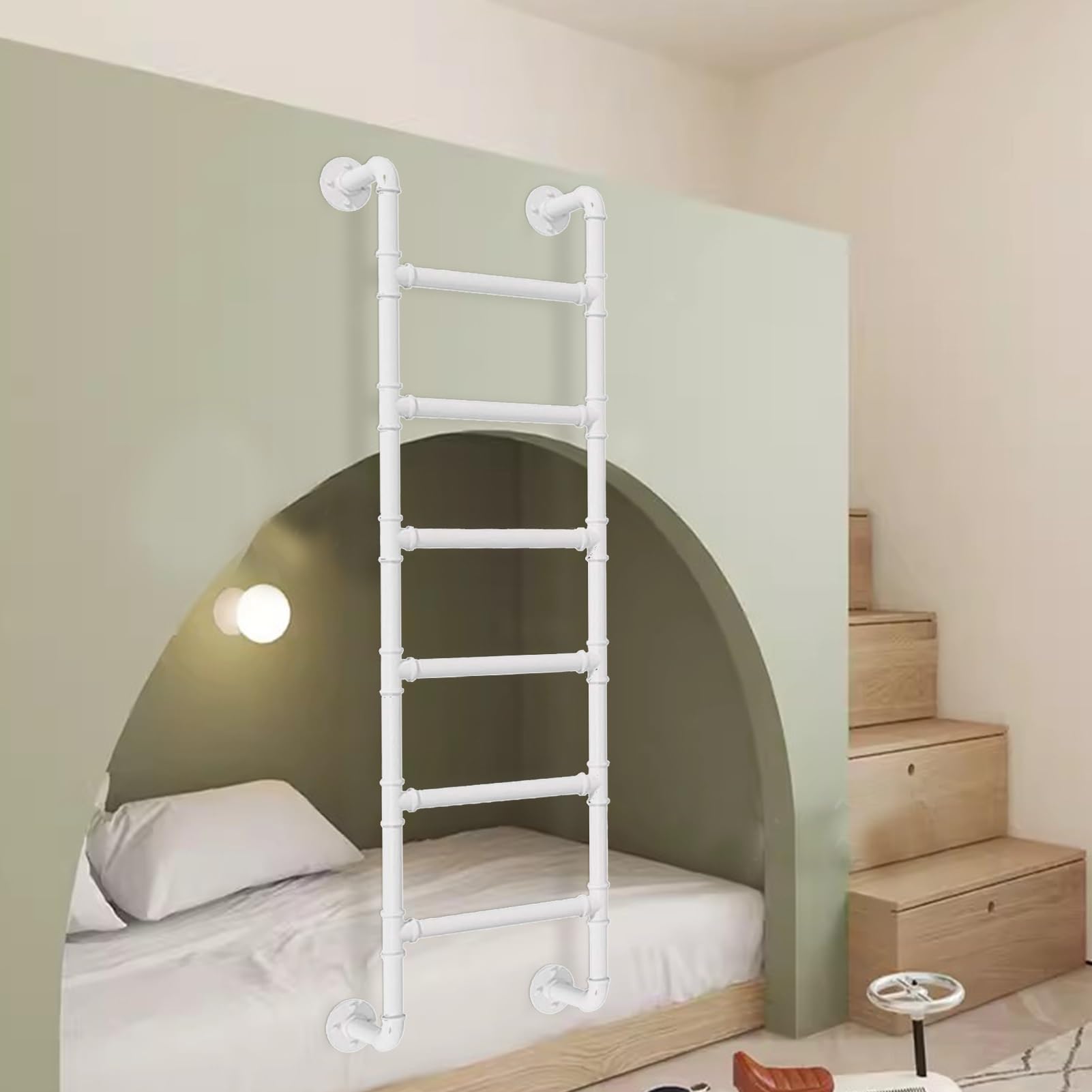 Window Well Ladder, Bunk Bed Ladder Loft, Wall/Floor Mounted Basement Window 300LBS Fire Climbing Metal for RV