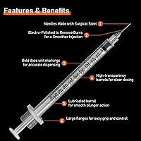 Vista 3 de Jeringa U-100 con aguja, 30G 1/2cc, 5/16 pulgada (8mm), Jeringa, envuelta individualmente, paquete de 20