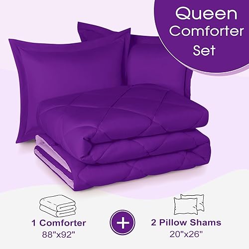 Miniatura 6 de Basic Beyond - Juego de edredón tamaño queen, reversible, color moradolila (88 x 92 pulgadas) y dos fundas de almohada (20 x 26 pulgadas + 2