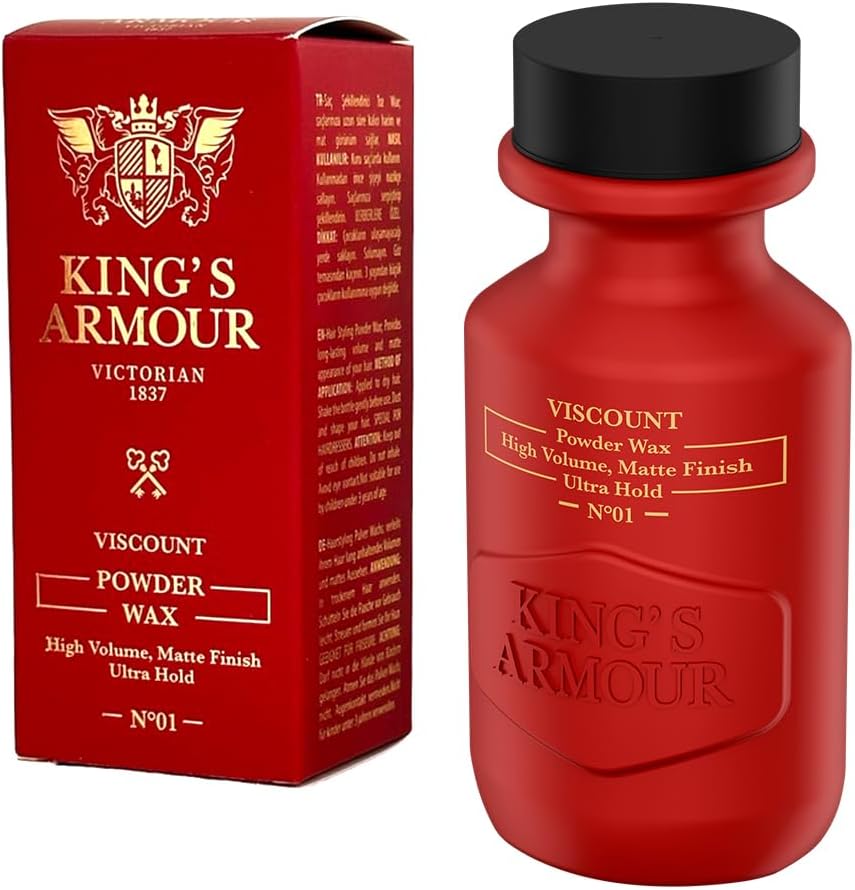 Kingโs Armour VISCOUNT Powder Wax โ Hair Styling Powder for Men โ Ultra Hold, High Volume, Matte Finish โ No Grease or Clumping โ Easy to Wash Out โ 20g