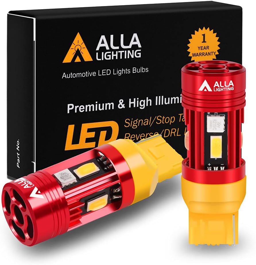 Alla Lighting T20 7440 CANBUS LED Bulbs Single Filament Turn Signal Lights 7440NA 7441 7440LL WY21W W21W, 21W Amber Yellow, Plug-n-Play CAN Bus Error Free 12V, No-Hyper-flash