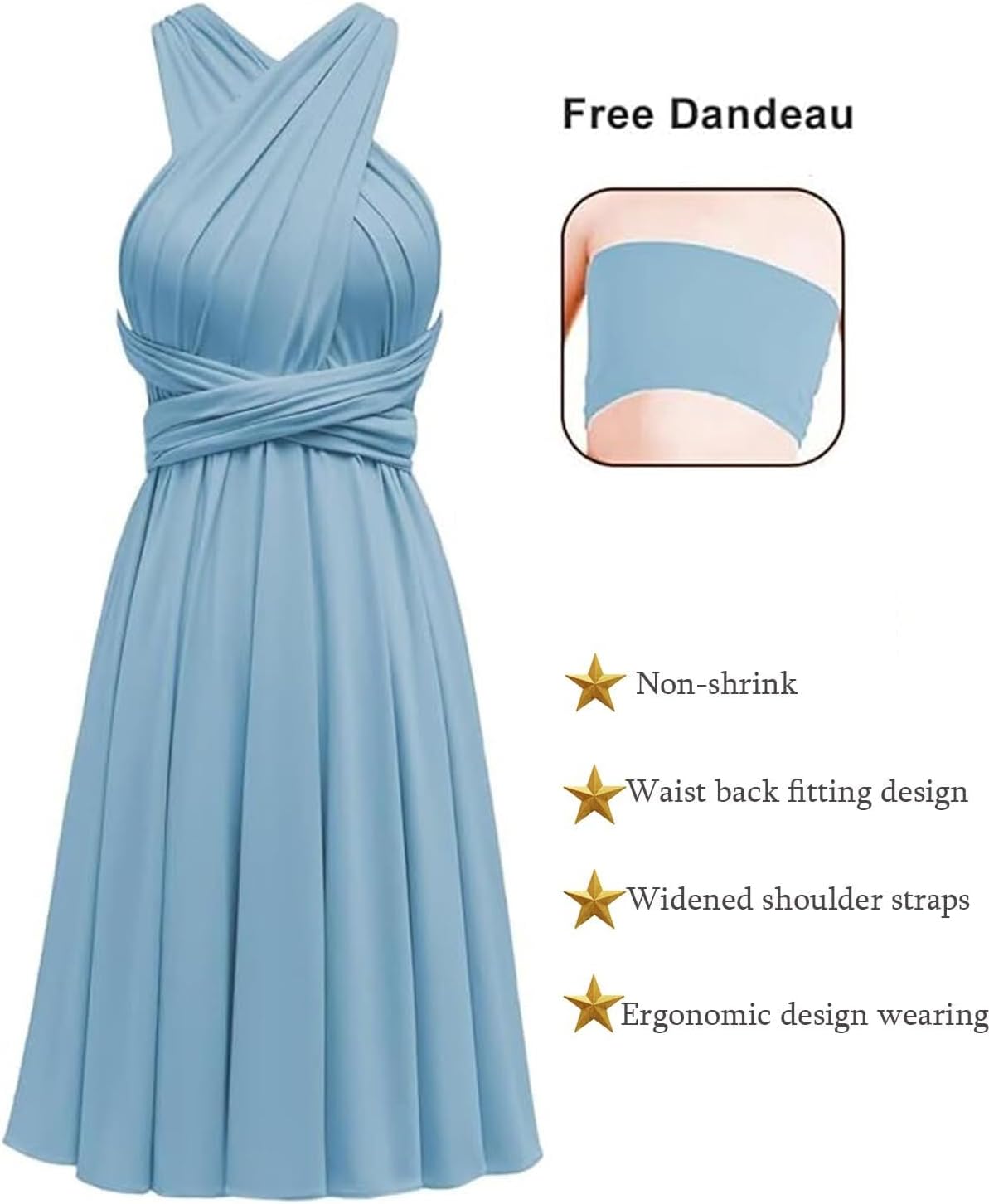 Short Infinity Dresses with Bandeau,Midi Bridesmaid Convertible Dress,Elastic Wedding Multiway Twist Wrap Dress - Image 4