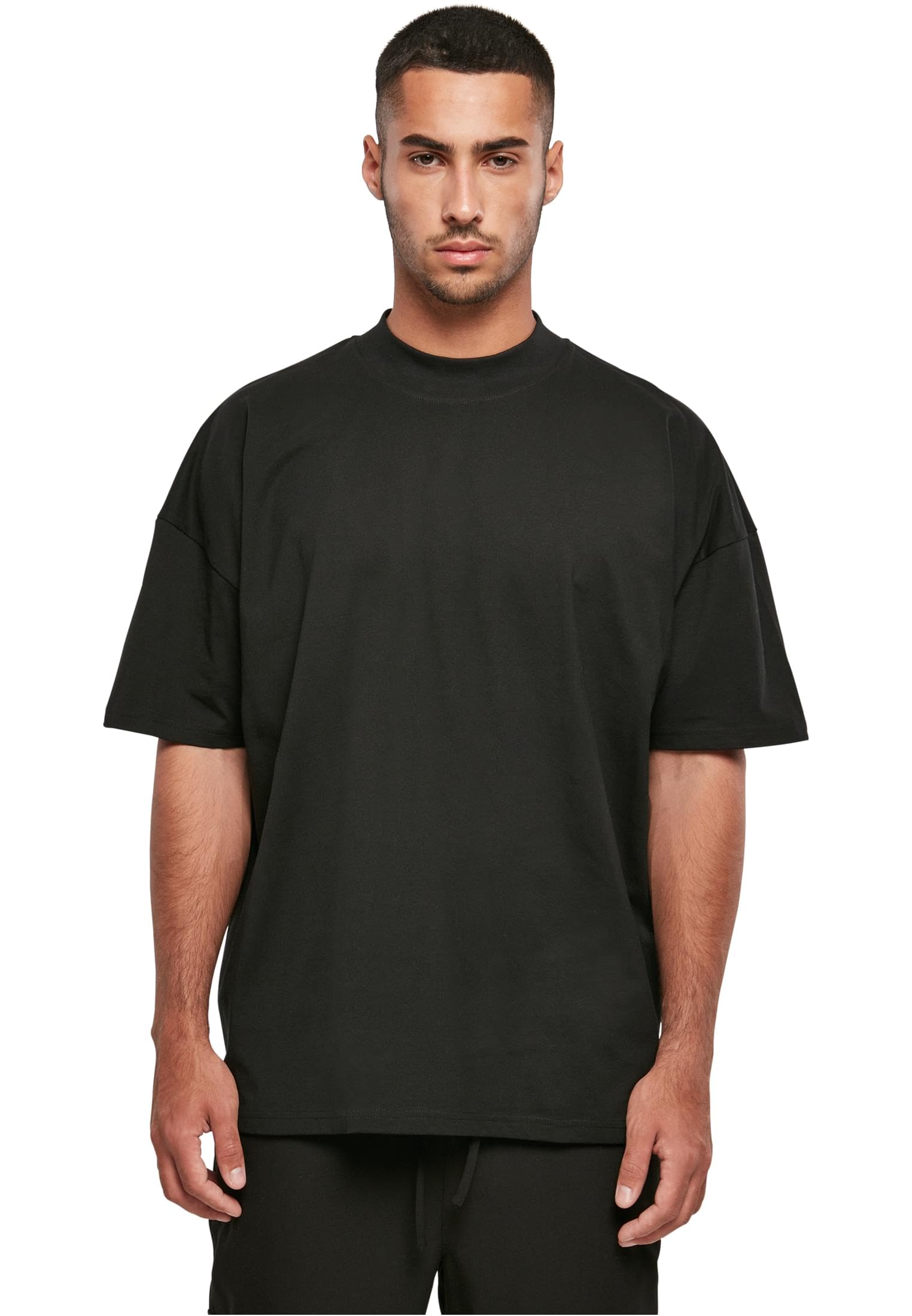 Build your Brand Mens Oversized Mock Neck Tee T-Shirt, Black, XS UK