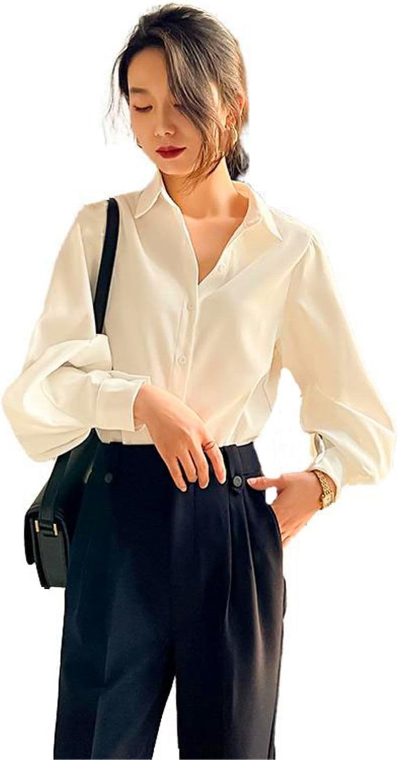 Womens Boutton Down Shirt French Commute Vintage Court Style Shirt for Lady