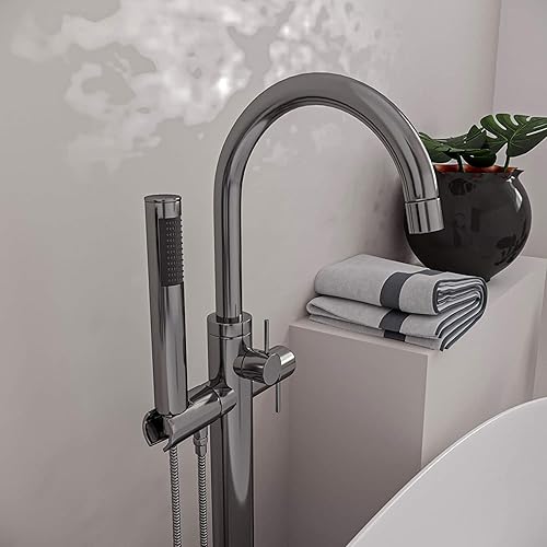 Miniatura 6 de Westbrass DF02043-07 Grifo de llenado de bañera independiente con ducha de mano, níquel satinado