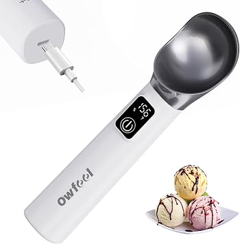 Heated Ice Cream Scoop, Rechargeable Electric Ice Cream Scooper with ON/OFF Switch, LED Display and 5000mAh Battery, 2 Oz Heats up to 158F, Kitchen Gadget for Gelato, Sorbet and Frozen Yogurt
