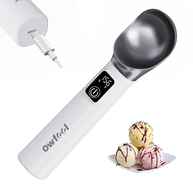 Owfeel Heated Ice Cream Scoop with ON OFF Switch 5000mAh Rechargeable Electric Heated Ice Cream Scooper with LED