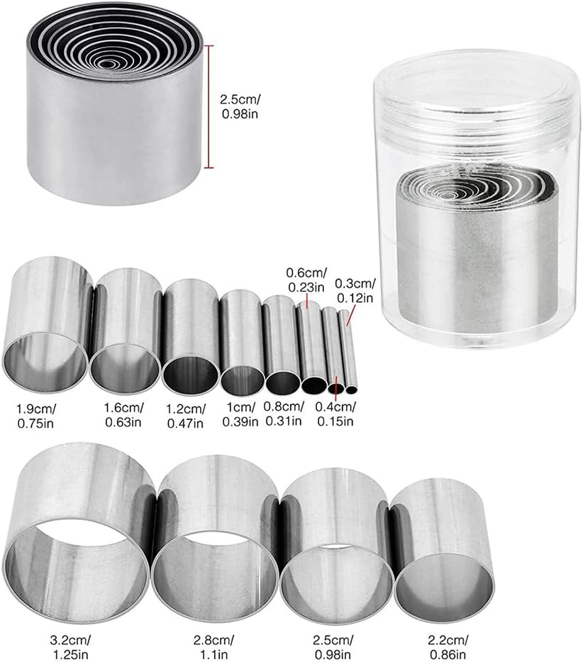 GSHLLO 12 Pcs Stainless Steel Circle Cutter Set Round Polymer Clay Cutters Mini Baking Ring Molds Small Metal Cookie Cutters Pottery Crafting Cutter Tools with Storage Case