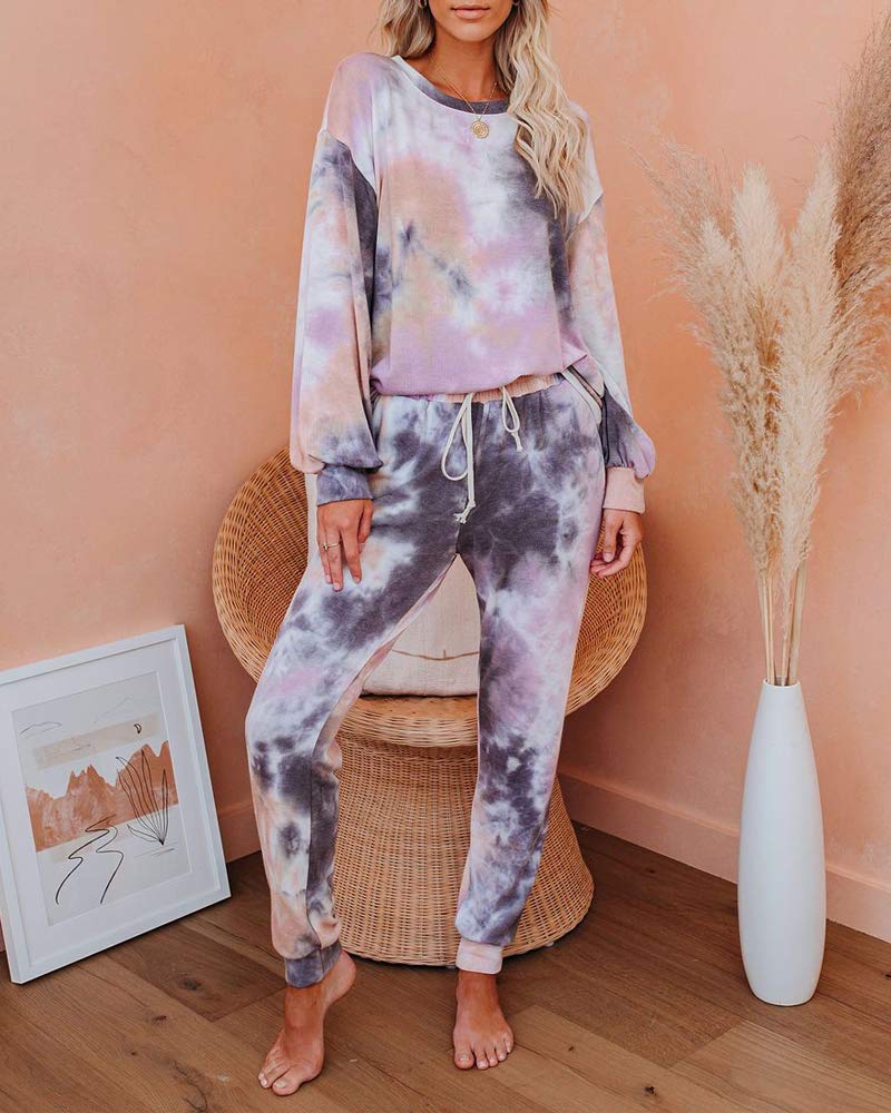 Piece Tie Dye Pants Set MECALA Women's 2PC Tie Dye Sweatsuit Set
