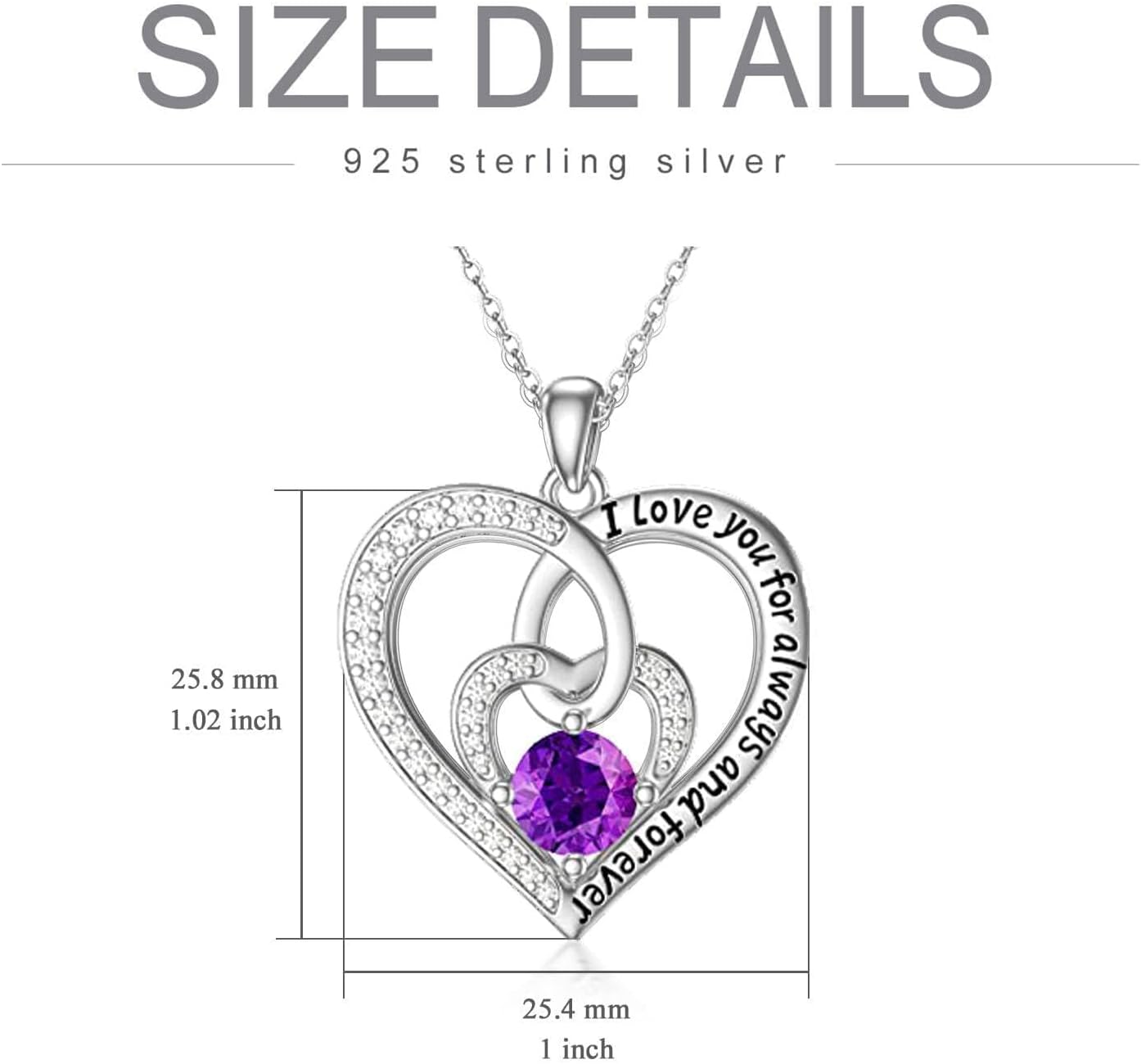 OCJ I Love You Heart Birthstone Pendant Necklace for Women 925 Sterling Silver Zirconia Necklaces Wedding Anniversary Birthday Mothers Day Jewelry Gifts For Her Mother Wife - Image 6