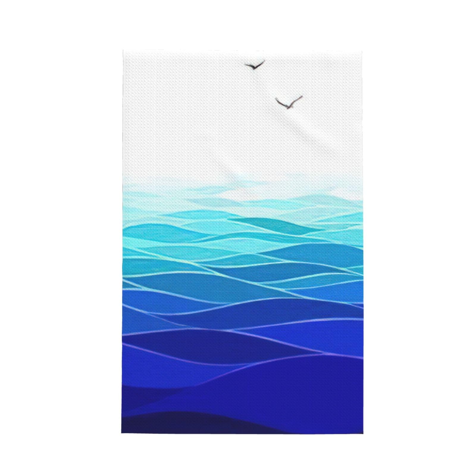 CKGODGF Ocean Waves Sailboat With Birds Maritime Print Absorbent Waffle Dishcloths,Kitchen Towels With Hanging Loops,Tea Towels.