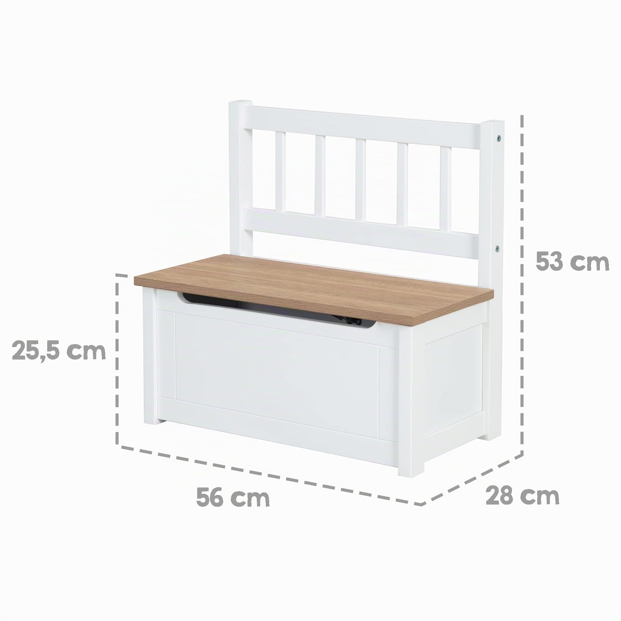 roba Banc-Coffre à Jouets Woody pour Enfant en Bois - Résistant aux Rayures - avec Charnière de Sécurité à Fermeture Douce - dès 18 Mois - Blanc/Aspect Bois