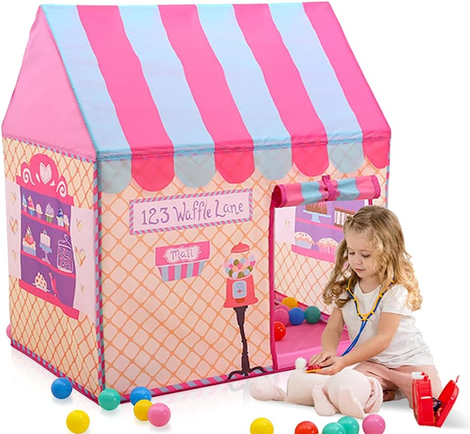 SweHouse Kids Play Tents for Boys Tent for Kids Indoor and Outdoor Tent Boys and Girls Toys Children Indoor Playhouse for Kids Gifts for Christmas Birthday (Pink Ice Cream House)