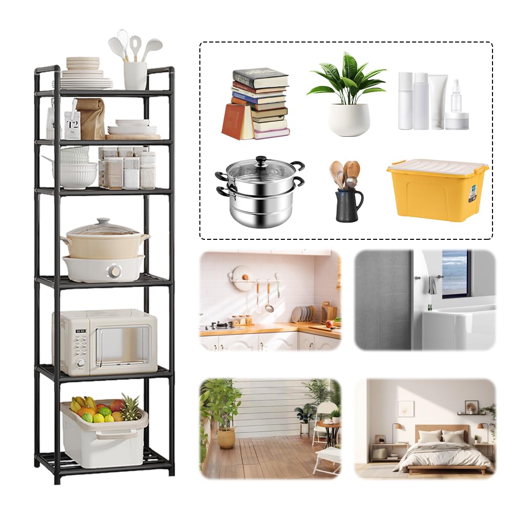 Scaffale in metallo a 6 ripiani, resistente, per cucina, dispensa, bagno, soggiorno, ufficio, durevole, versatile, salvaspazio