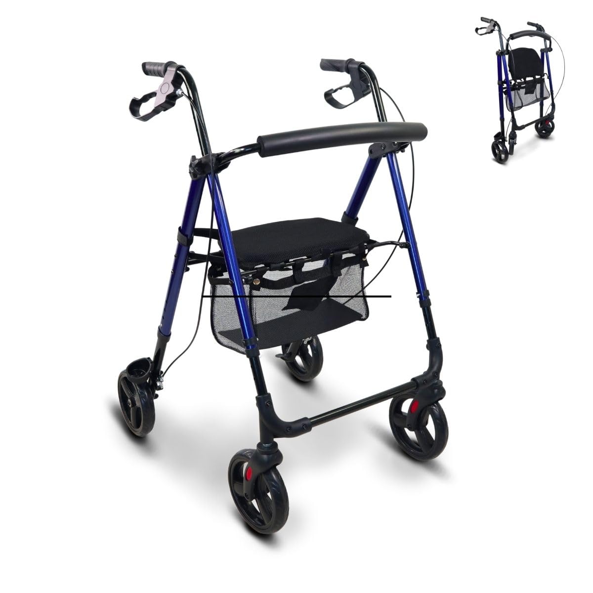Mobiclinic®, Rollator faltbar und leicht, Gehhilfe, Für übergewichtige menschen, Faltbare, Leichtgewicht, Verstellbare beine sitz, Mit 4 rädern, Stockhalter, Korb