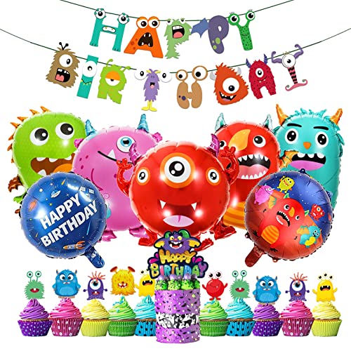 Décoration de ballons monstres pour fête - Ballons en aluminium - Avec bannière « Alles Gute zum Geburtstag » - Décoration d'anniversaire pour enfants
