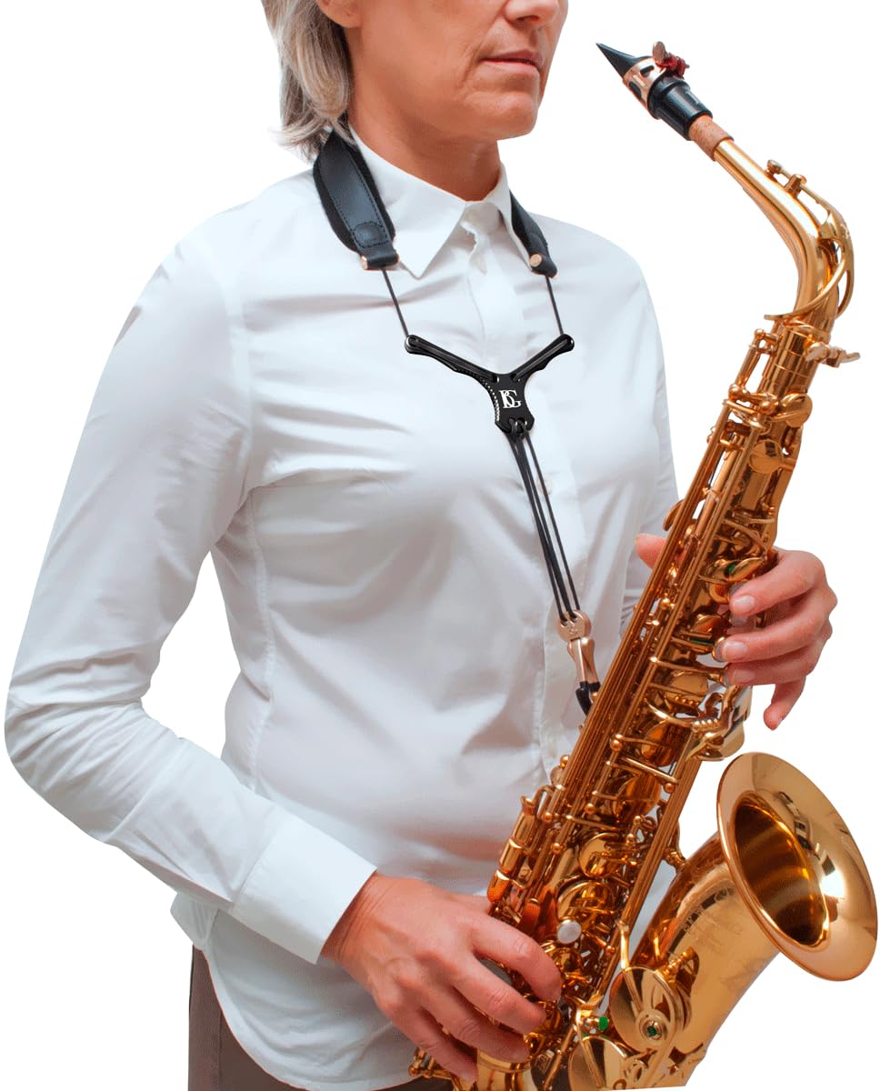 BG Cordon cuir Zen noir écarteur noir pour saxo - Mousqueton métal