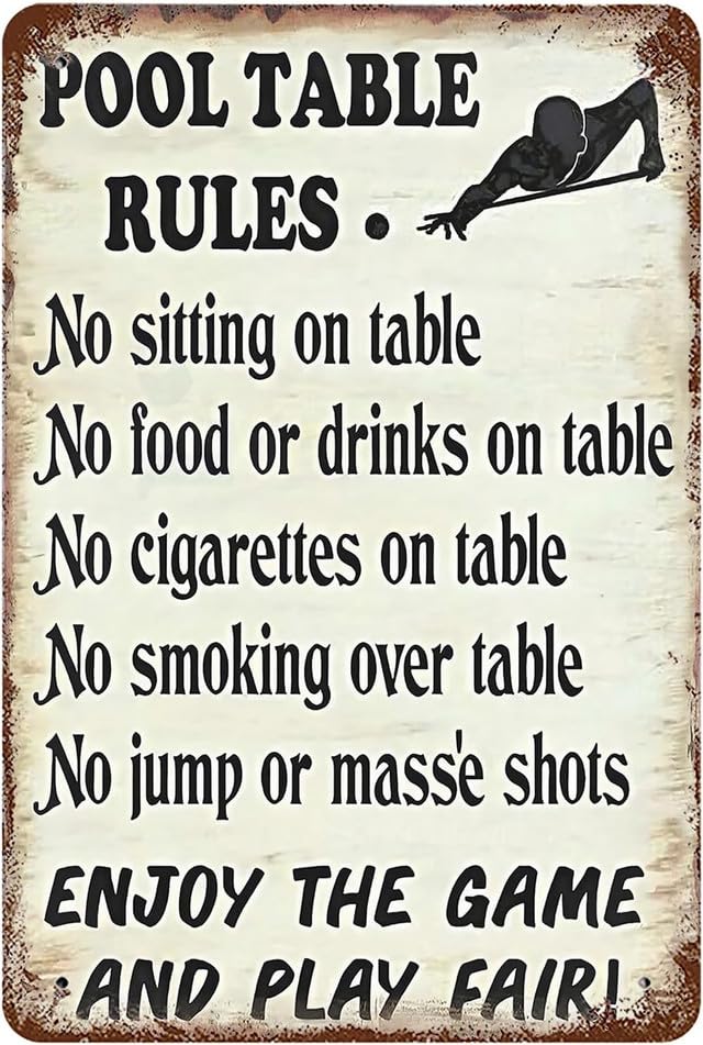 Geroclonup Metal Tin Sign Vintage Pool Table Rules, Wall Decor Enjoy The Game And Play Fair Poster Art for Home Living Room Bedroom Garden Garage Office Cafe Bar Pub (20x30cm）