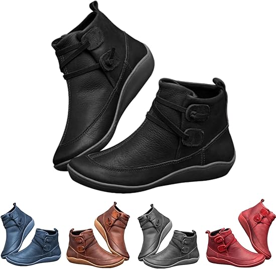Nquwgumh Women's Ankle Boots Vintage Low Heel Short Booties Arch