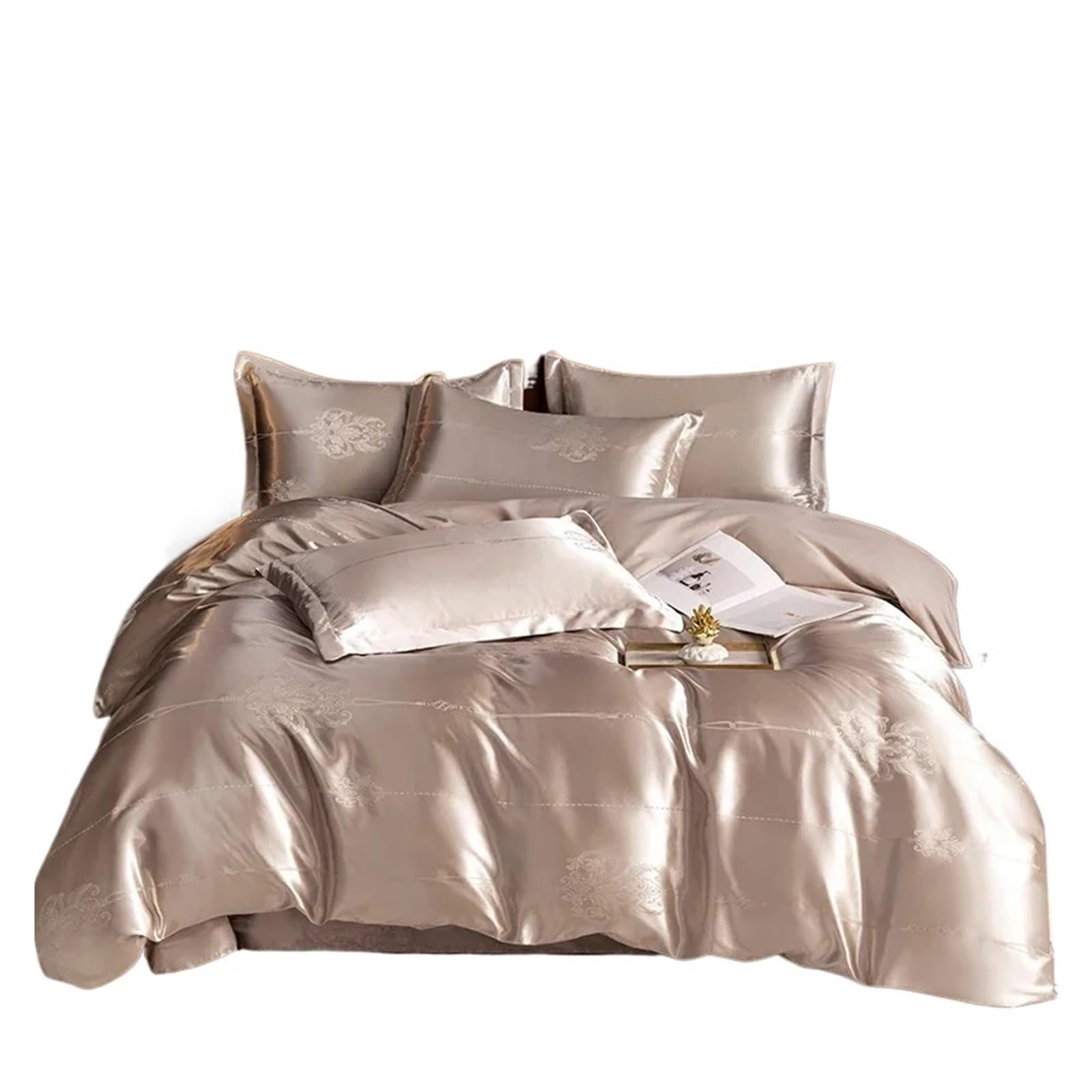LuoAXINN Satin Bedding Set Jacquard King Size Bedding Set Luxury European Wedding Sets Queen American Satin Double Duvet Cover 220x240(Color10,SET_BED 2.0M 4PCS)