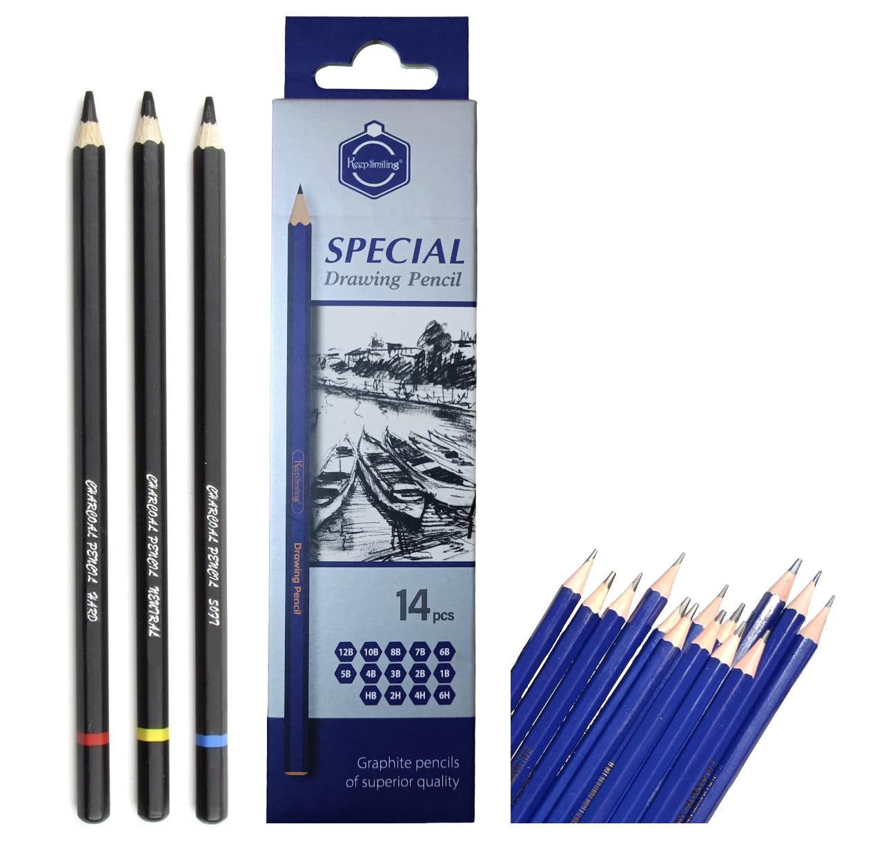 ChiggiWiggi 14 Pcs Artist Graphite Drawing Pencil Set for Art
