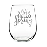 Make Your Mark Design Oh Hello Spring 17oz Stemless Wine Glass, Hand Engraved, Etched, Perfect, Seasonal Decor, Springtime Celebration
