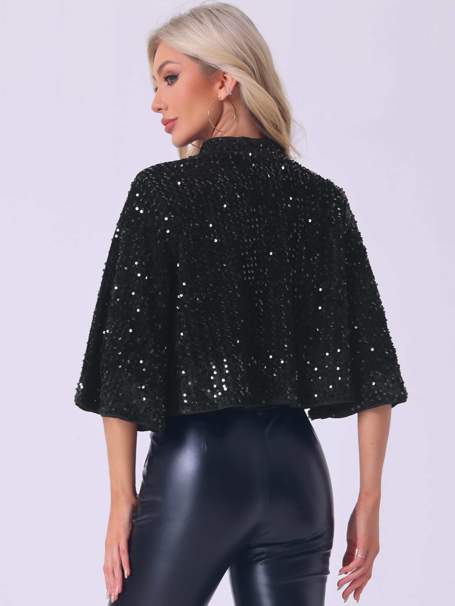Allegra K Vestes à paillettes pour femme, capelet en velours, boléro, boléro