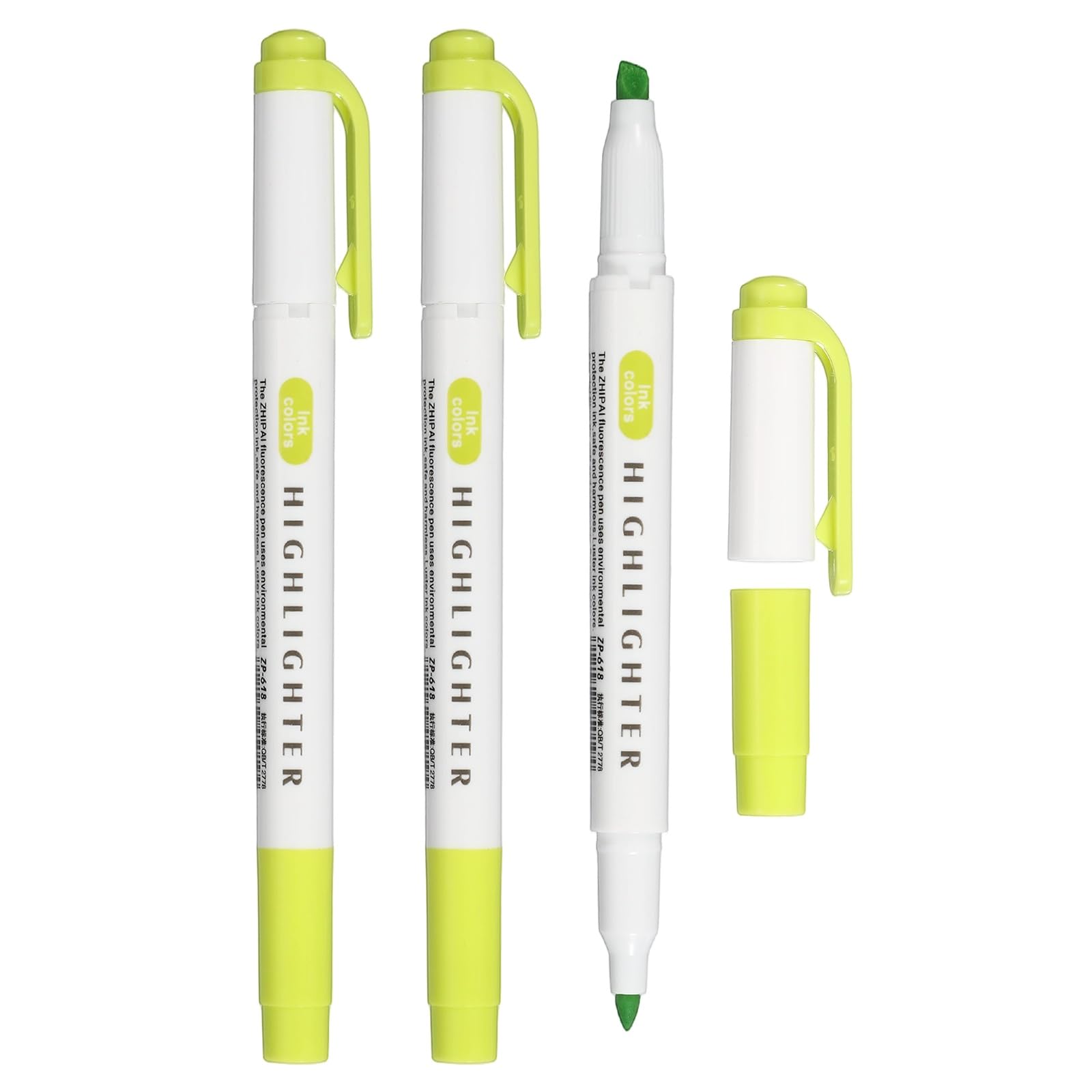 PATIKIL Highlighter Pen, 3 Pack Double Ended Highlighter Broad and Round Tips Marker Pens Studying Supplies for Office Home Daily Use, Bright Green โ image 1