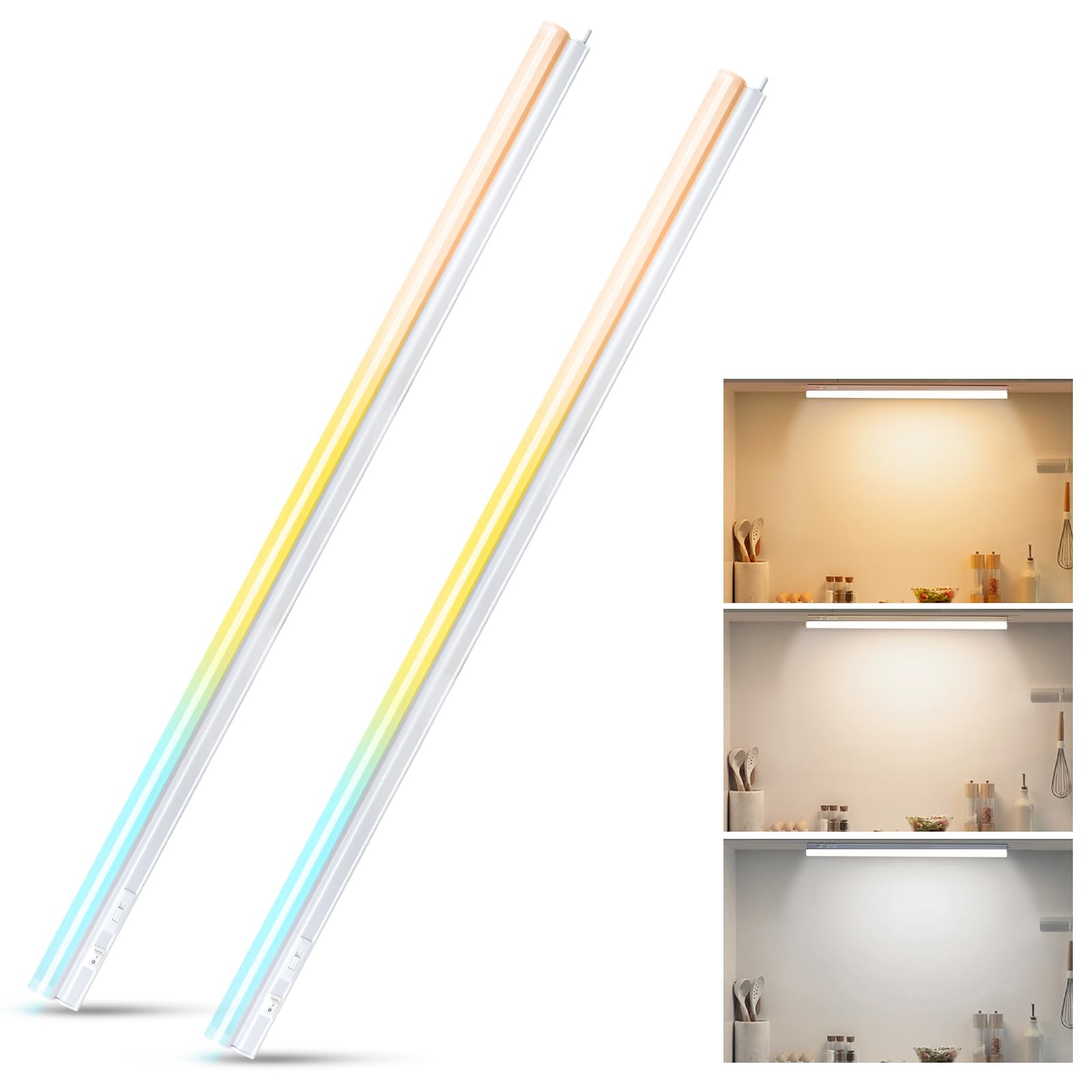 Aigostar Luz LED Cocina con Interruptor 12W Luces Armarios, 3000K/4000K/6500K, 230V Regleta LED Bajo Armarios para Cocina, Vestidor, Armario 880 * 34 * 23mm, 2 pcs