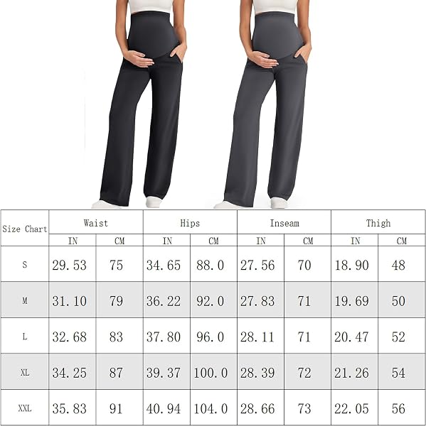 Pantaloni premaman da yoga con tasche sopra la pancia, pantaloni elasticizzati per gravidanza a gamba larga per lavoro, uso quotidiano - 2