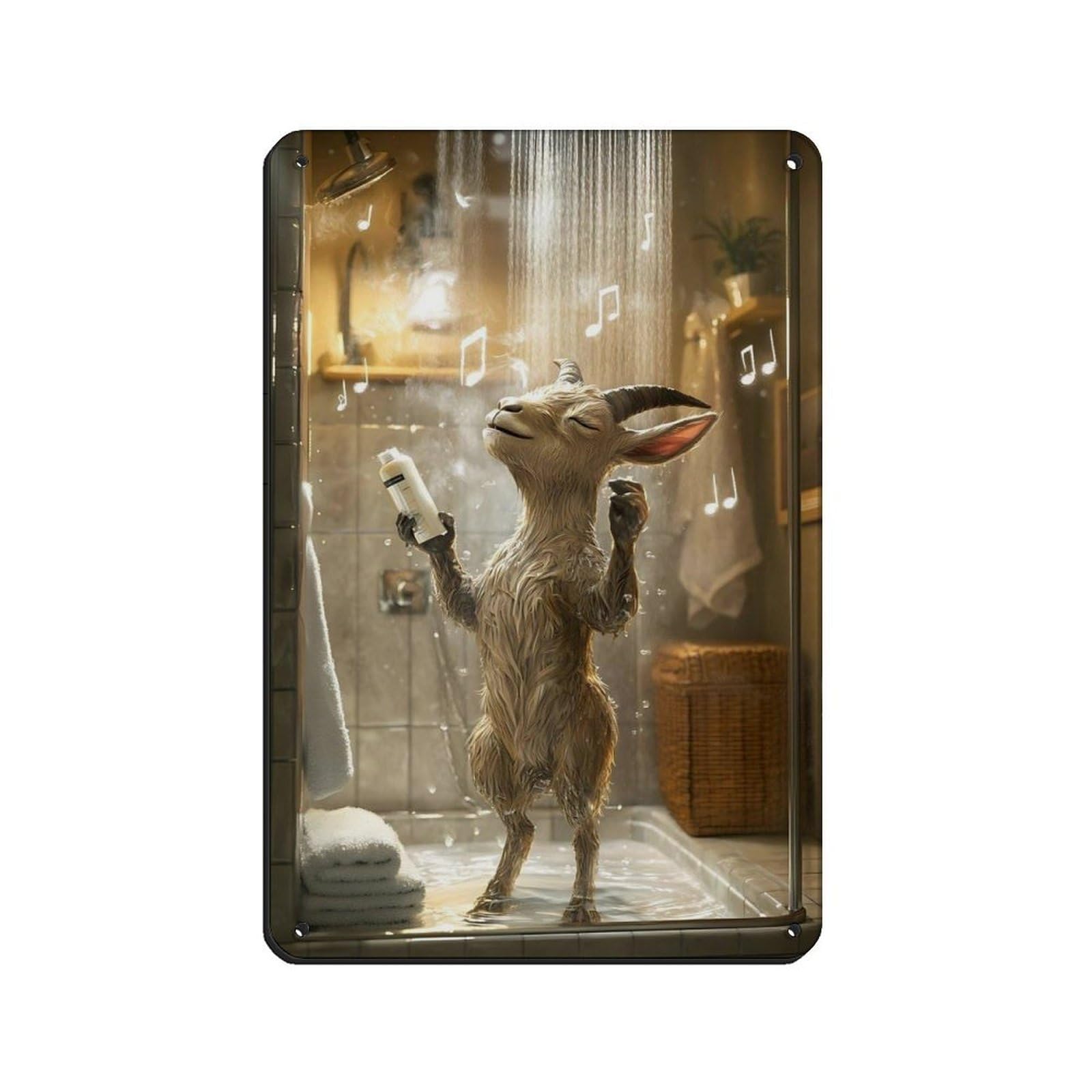 Lxwnze 20L X 30W Cm Goat Singing In Shower,Fun Bathroom Decor Tin Sign Vintage Metal Pub Club Cafe Bar Home Wall Art Decoration Poster Retro 8X12inch(20X30cm)