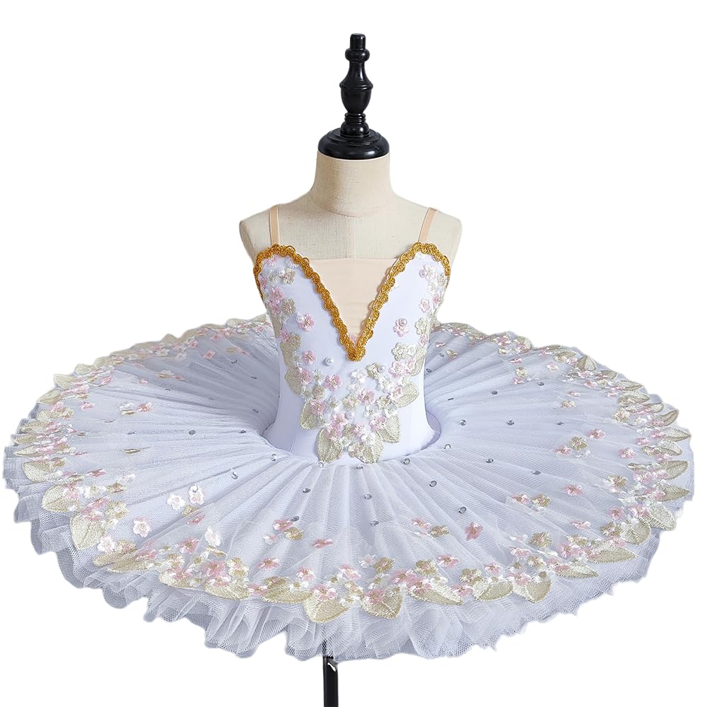 GeRRiT Professionnel Ballet Tutu Filles Plateau Crêpe Tutu Ballerine Parti Robe Adulte Femmes Enfant Enfants Ballet Danse Costume,Blanc,170