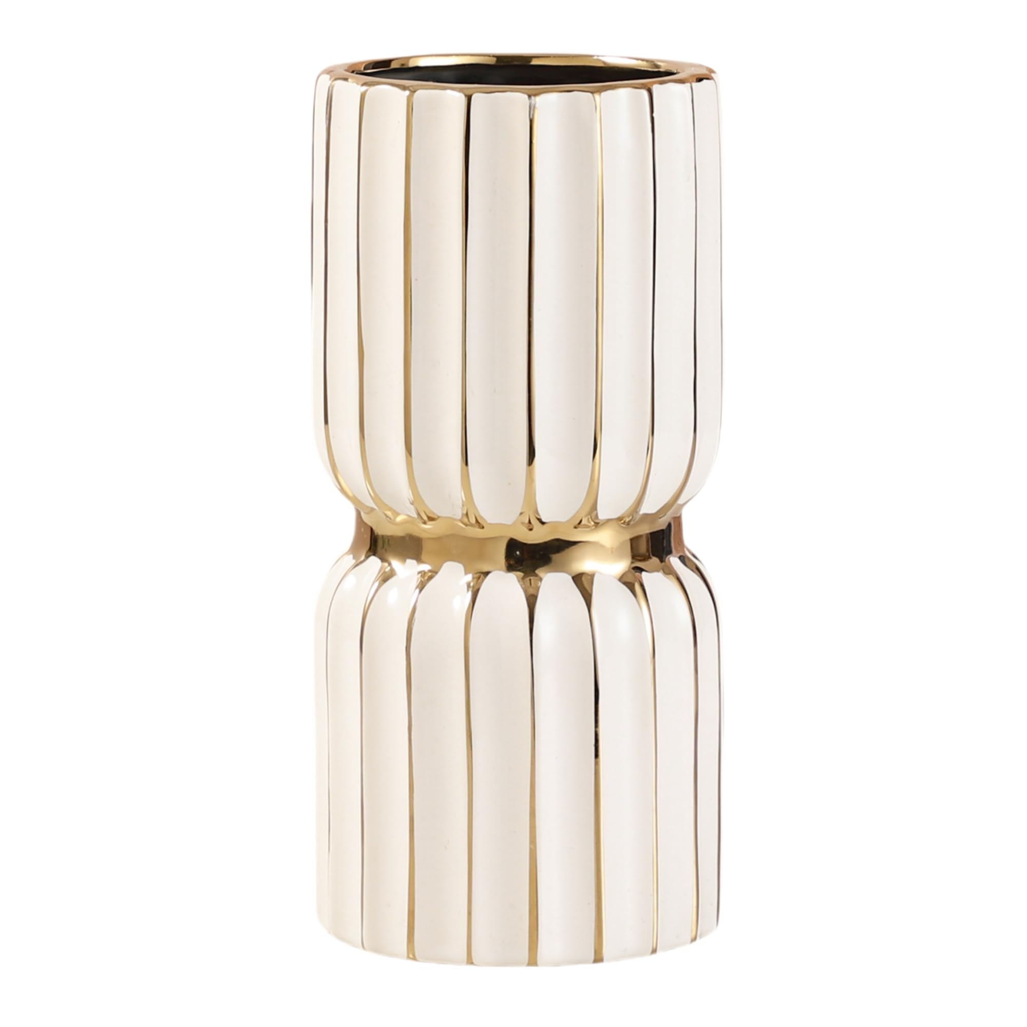 YUSHUIHOME White Gold Vase Ceramic Home Living Room Center Decor Vase, Candelabra Style, White Gold, Hydroponic Flowers (B Medium)