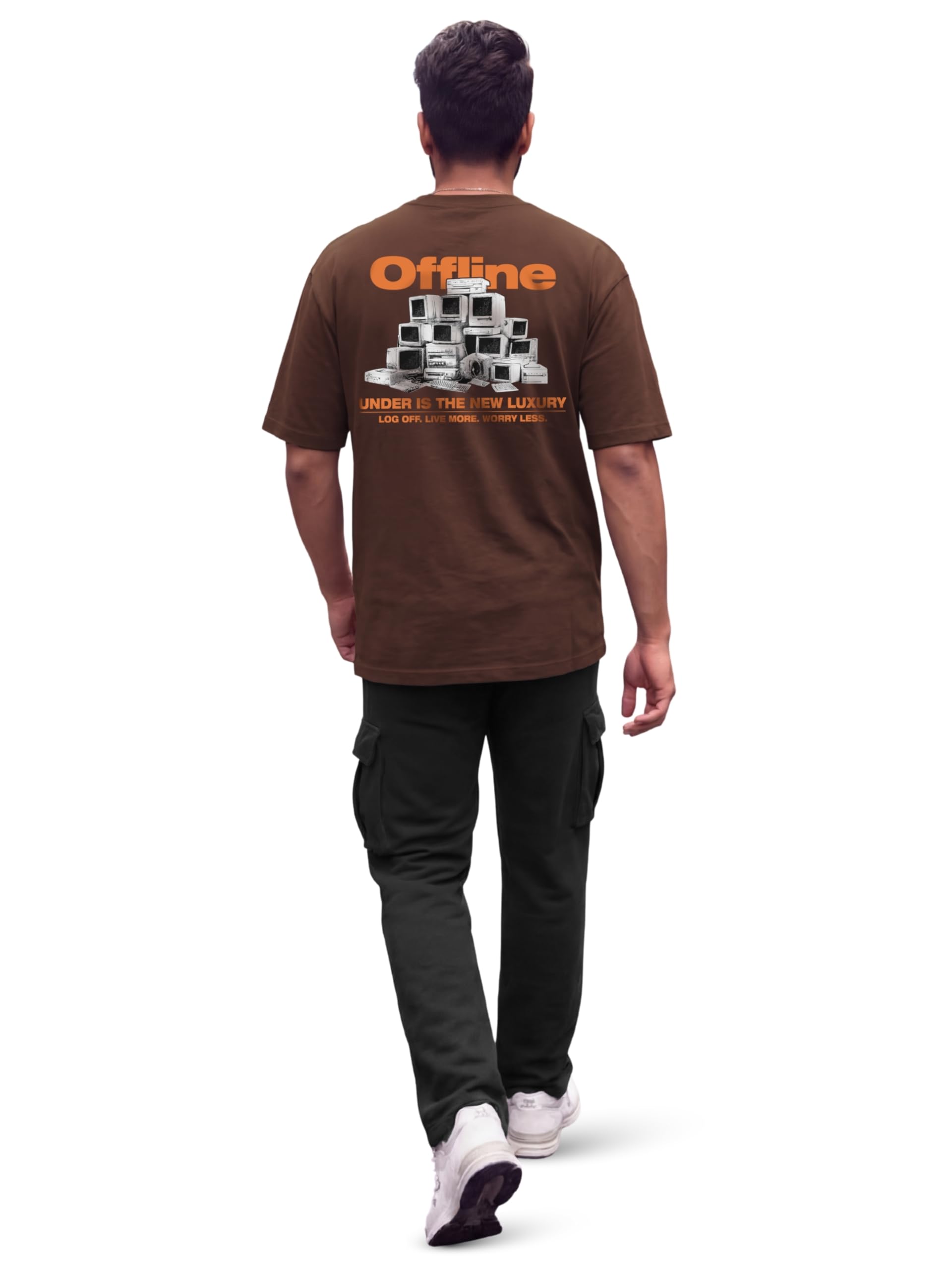 Mens Full Coord Set | Oversized Drop Shoulder T-Shirt & Cargo Jogger | Offline Print | Terry Cotton | Brown & Forest Green-image-23