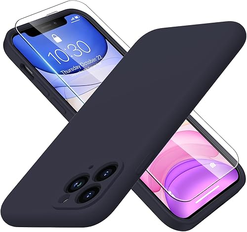 Funda para iPhone 11 Pro Max con protector de pantalla - Protector de lente de cámara mejorado - Funda de silicona líquida suave de cobertura