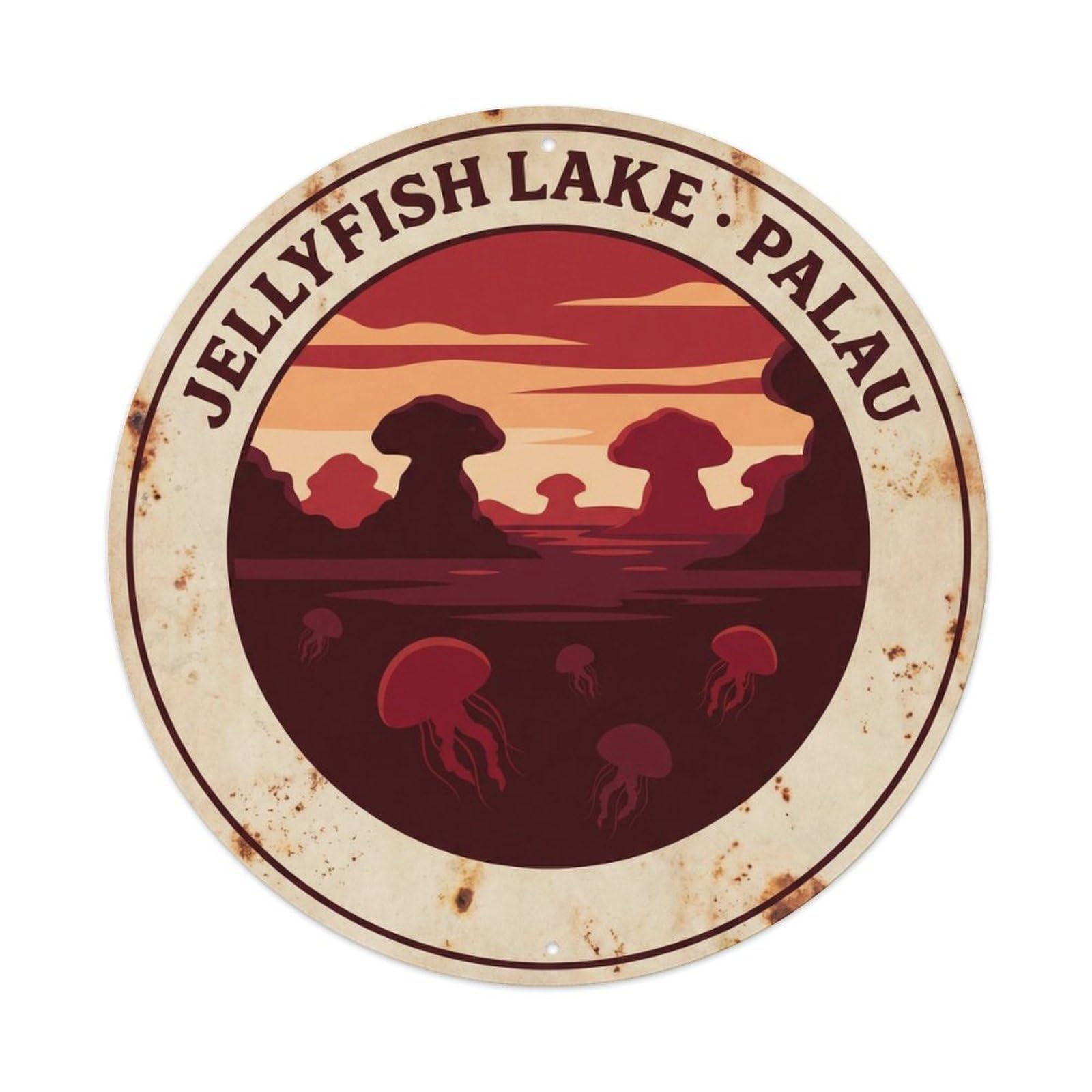 Olyhtr 8X8inch Classic Style Dusk Palau Jellyfish Lake Crimson Vintage Reef Metal Tin Sign