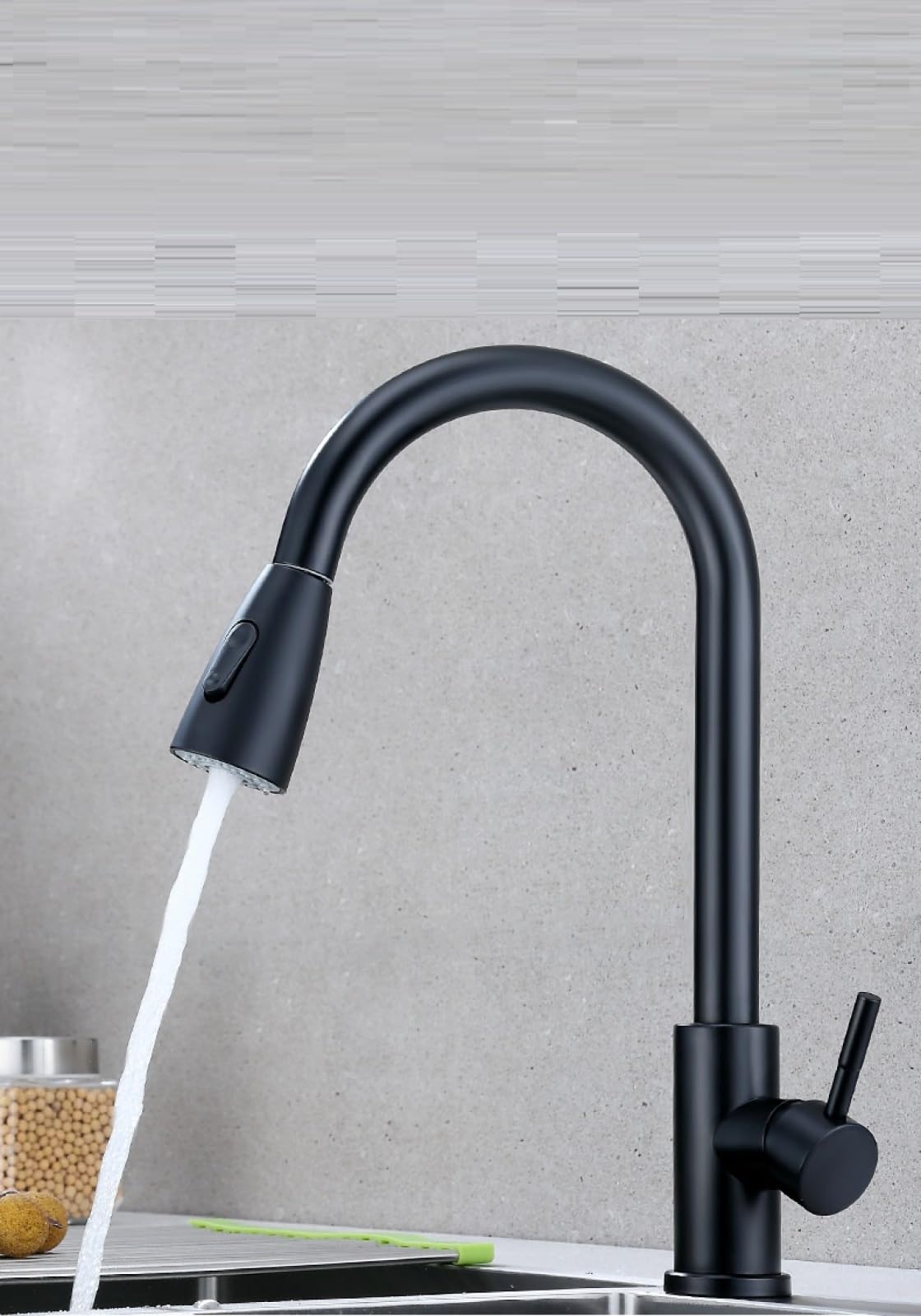 Fanjubei Black 304 Stainless Steel Kitchen Hot And Cold Pull-Out Sink Faucet