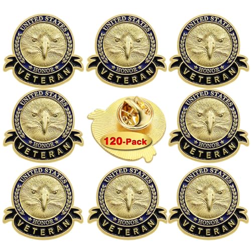 Image of 60 /100 /120 Pcs US Veteran Day Pins- Patriotic American Flag Veterans Day Eagle Lapel pin Badge