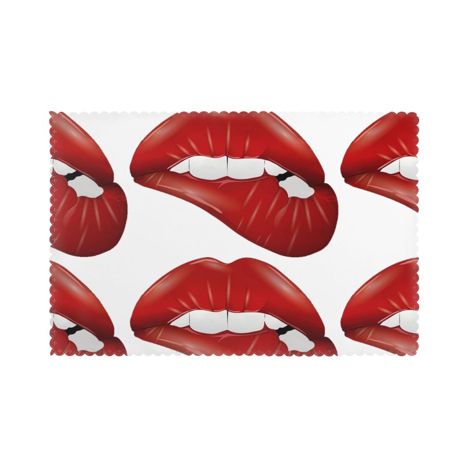 WHJDPP Lip Prints Placemats Set of 6 12x18in – Durable Table Layers for Stylish Home, Hotel & Festive Gatherings